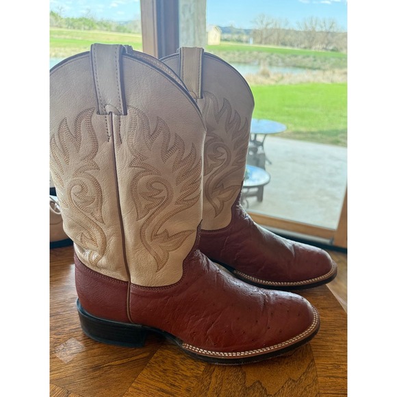Justin USA Full Quill Ostrich Cowboy Boots Brown Tan Western Mens 9EE Wide